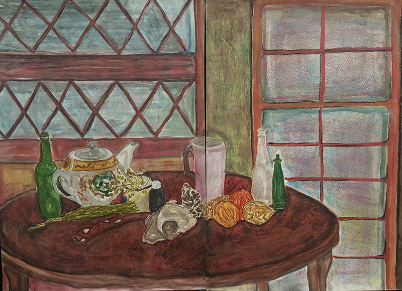 Aria Tehrani, Untitled, 2022, watercolor and chalk pastel on paper, 70x100 cm overall, (70x50 cm each panel), $550 copy Aria Tehrani - Image 1