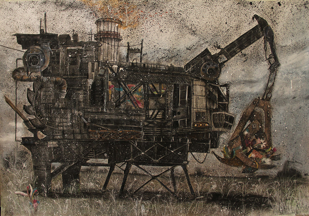 Pegah Rajamand, Collage of Industrial Forms, 2023, charcoal and pastel on paper, 104x74 cm, $750 copy Pegah Rajamand - Image 1