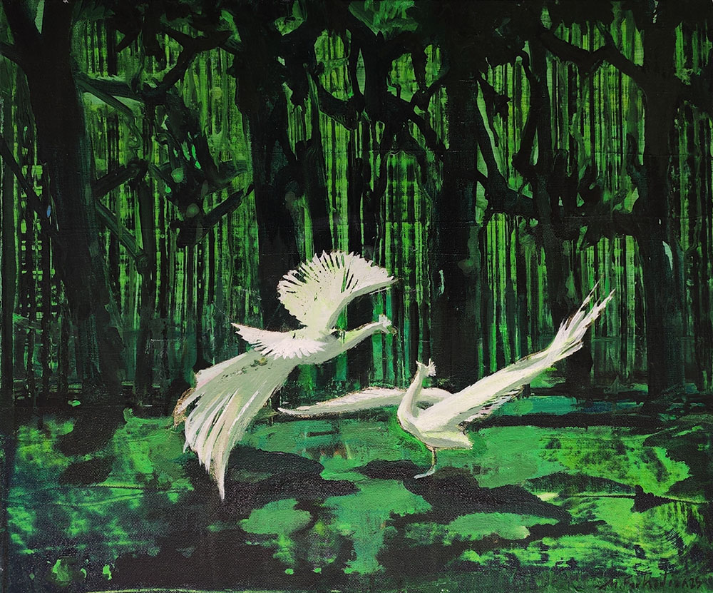 the peacock fight- 50x60 cm - Acrylic on Canvas - 2025.jpg copy Mehdi Farhadian - Image 1
