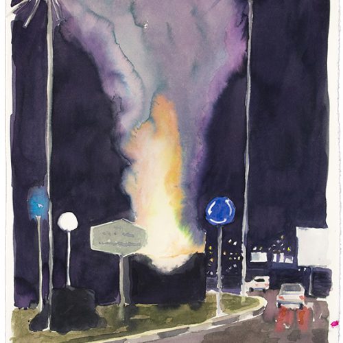 Ameen Moazami, Night No.2, 2022, gouache and watercolor on paper, 50x35 cm, $400 copy