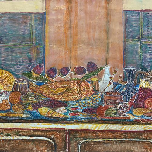 Aria Tehrani, Untitled, 2023, watercolor and antique powder on paper, 62x99 cm, $550 copy