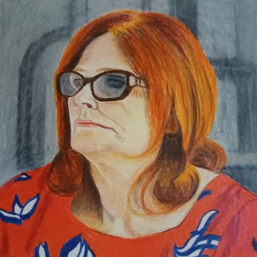 Mina Mohammadi, People in Front of Me 2, 2017, color pencil on cardboard, 8x8 cm, $100 copy