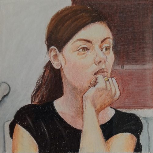 Mina Mohammadi, People in Front of Me 4, 2017, color pencil on cardboard, 8x8 cm, $100 copy