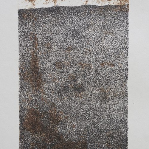 Mohammad Hassanzadeh, Untitled from the Surface Layers 1 series, 2020 - 2021, ink and crude oil on paper, 15x10 cm, $1500 (2) copy