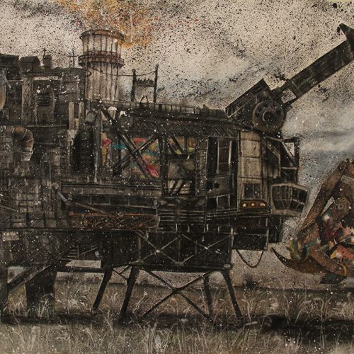 Pegah Rajamand, Collage of Industrial Forms, 2023, charcoal and pastel on paper, 104x74 cm, $750 copy